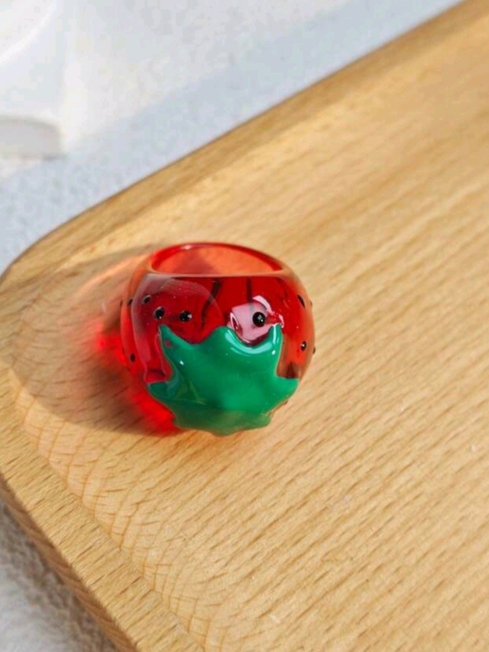 Transparent Red Strawberry Resin Ring
